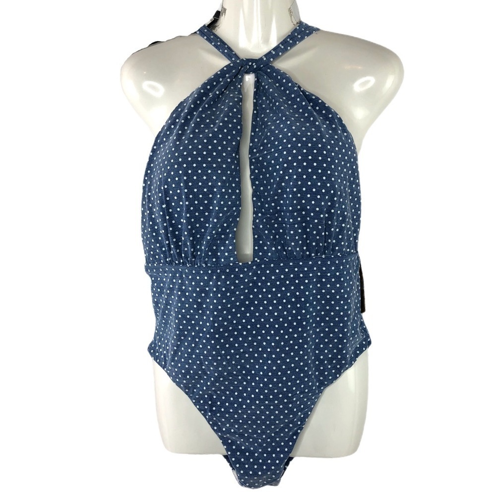 NWT Cremieux blue & white polka dot swimwear, L
